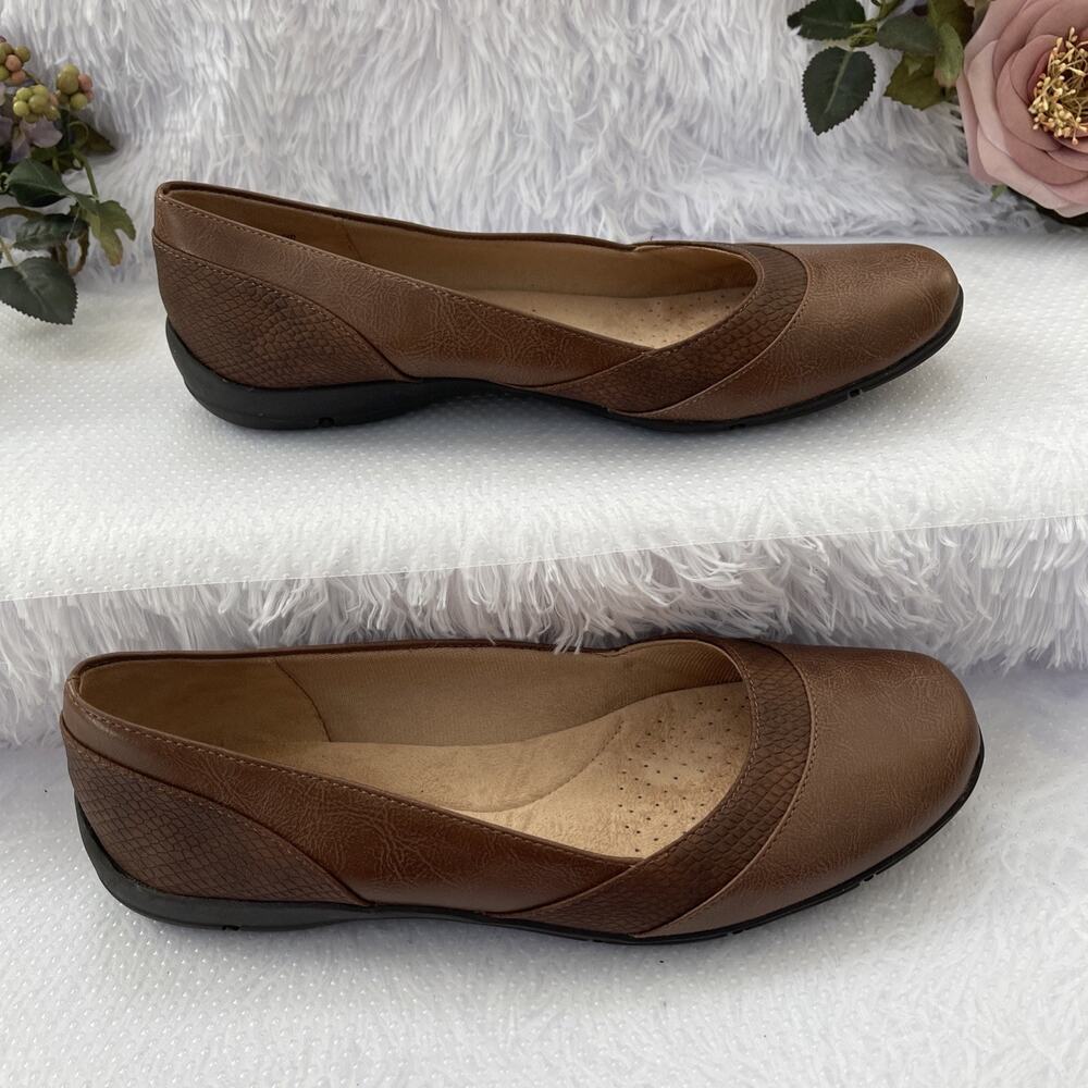 LifeStride Brown Ballet Flats Comfort Slip On Shoes Women’s US 9.5M Casual